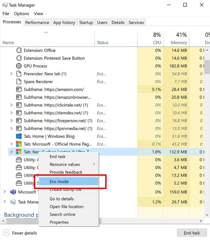 Modo Eco Windows 10