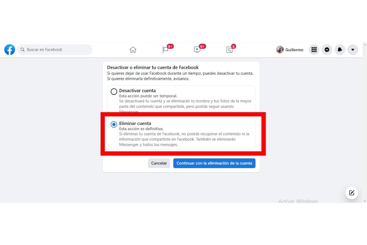 Cómo borrar cuenta de facebook